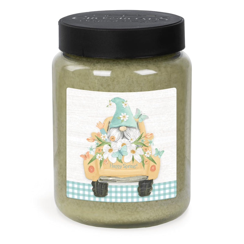 CROSSROADS ORIGINAL DESIGNS Happy Spring Gnome Avocado and Sea Salt Scented Jar Candle, 26 Oz, Home Fragrance