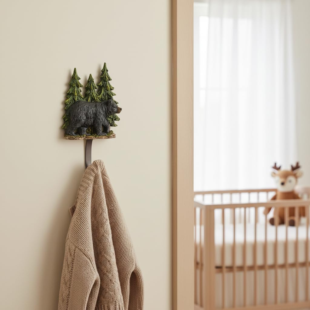 Comfy Hour 8 Inch Black Bear Wall Hook, Forest Animal Decor
