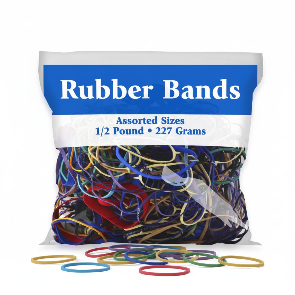 BAZIC 465 Multicolor Rubber Bands for School, Home, or Office (Assorted Dimensions 227g/0.5 lbs)