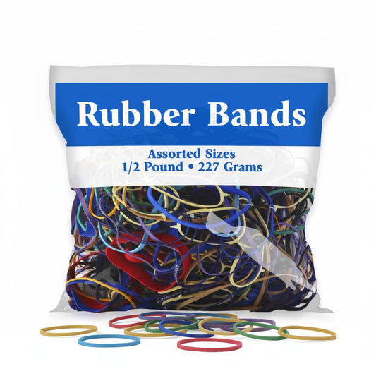 BAZIC 465 Multicolor Rubber Bands for School, Home, or Office (Assorted Dimensions 227g/0.5 lbs)