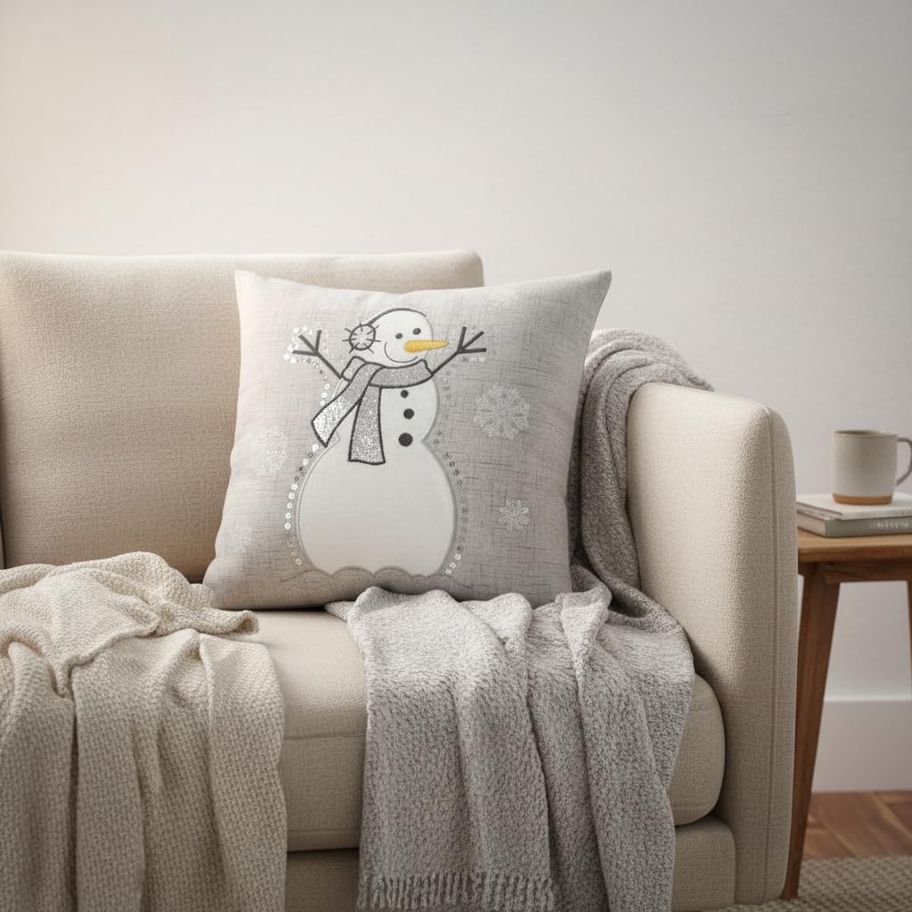 Comfy Hour 14x14 Snowman Pillow, Christmas Cushion, Rustic Decor, Set of 1