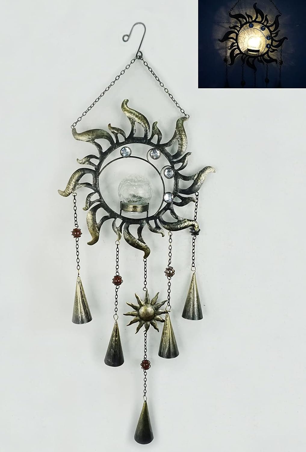 Comfy Hour Farmhouse Home Decor Collection 47" Metal Art Decorative Sunface Windchime Hanging Wind Chime Windbell