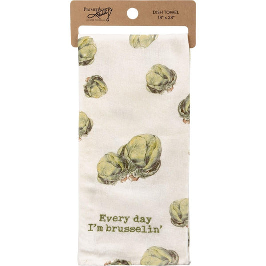 Primitives by Kathy Garden Pun Kitchen Dish Towel - 108964 Every Day I'm Brusselin', 18x28-inch