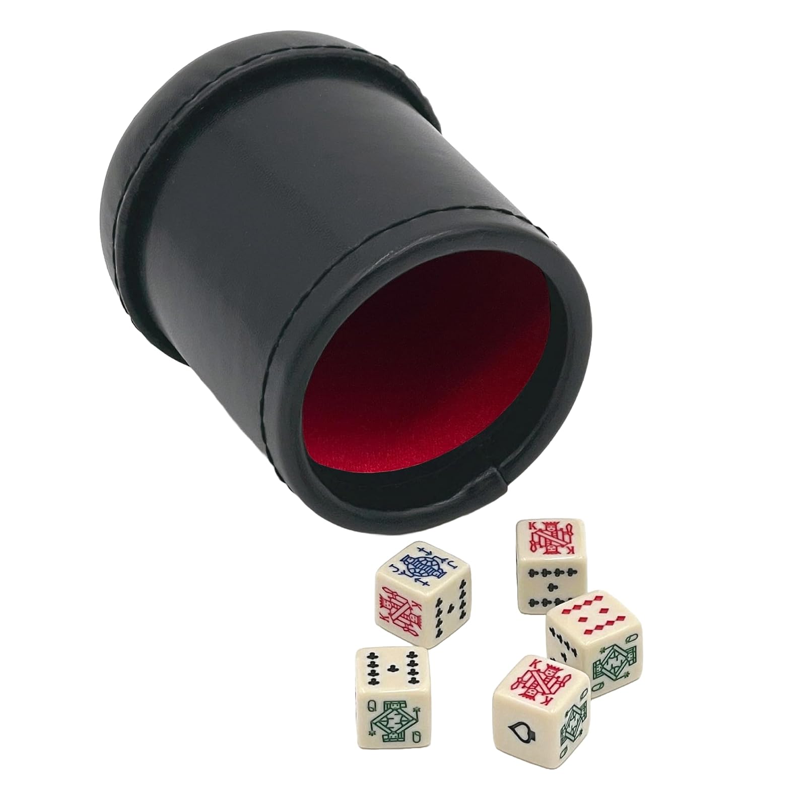 CHH SS-CQG-7815 Black/Cream Color Deluxe Leather Like Dice Cup with 5 Poker Dice