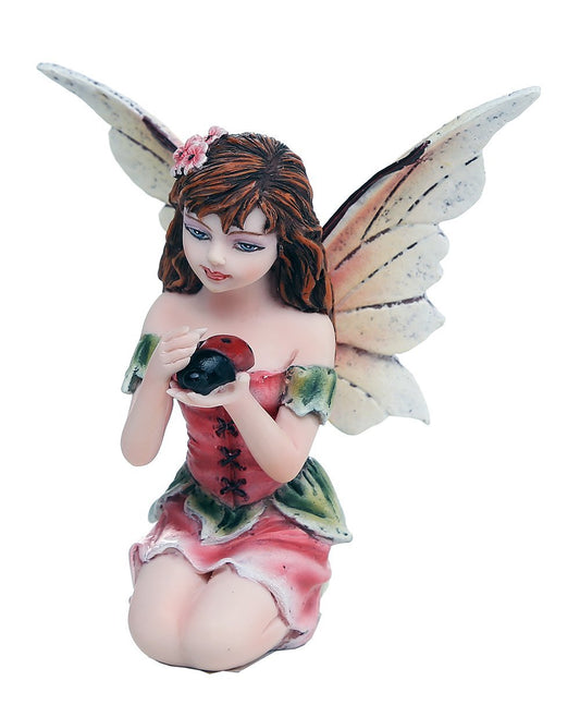 Pacific Trading Giftware Fairy Garden Flower Fairy with Ladybug Decorative Mini Garden of Enchantment Figurine 3 Inch