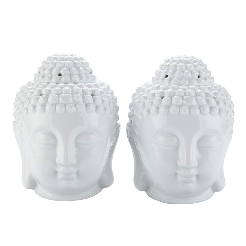 T4U Ceramic Buddha Head Essential Oil Burner with Candle Spoon White Set of 2, Aromatherapy Wax Melt Burners Oil Diffuser Tealight Candle Holders Buddha Ornament for Yoga Spa Home Bedroom Decor Gift