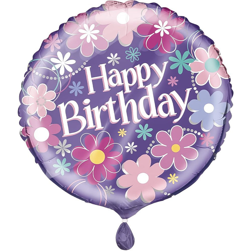 Birthday Blossoms Multicolor Round Foil Balloon (45cm) 1 Piece - Vibrant Party Decor for Celebration &amp; Parties