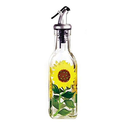 Grant Howard Hand Painted Square Cruet with Pourer, Sunflowers, 6 oz, Multicolor