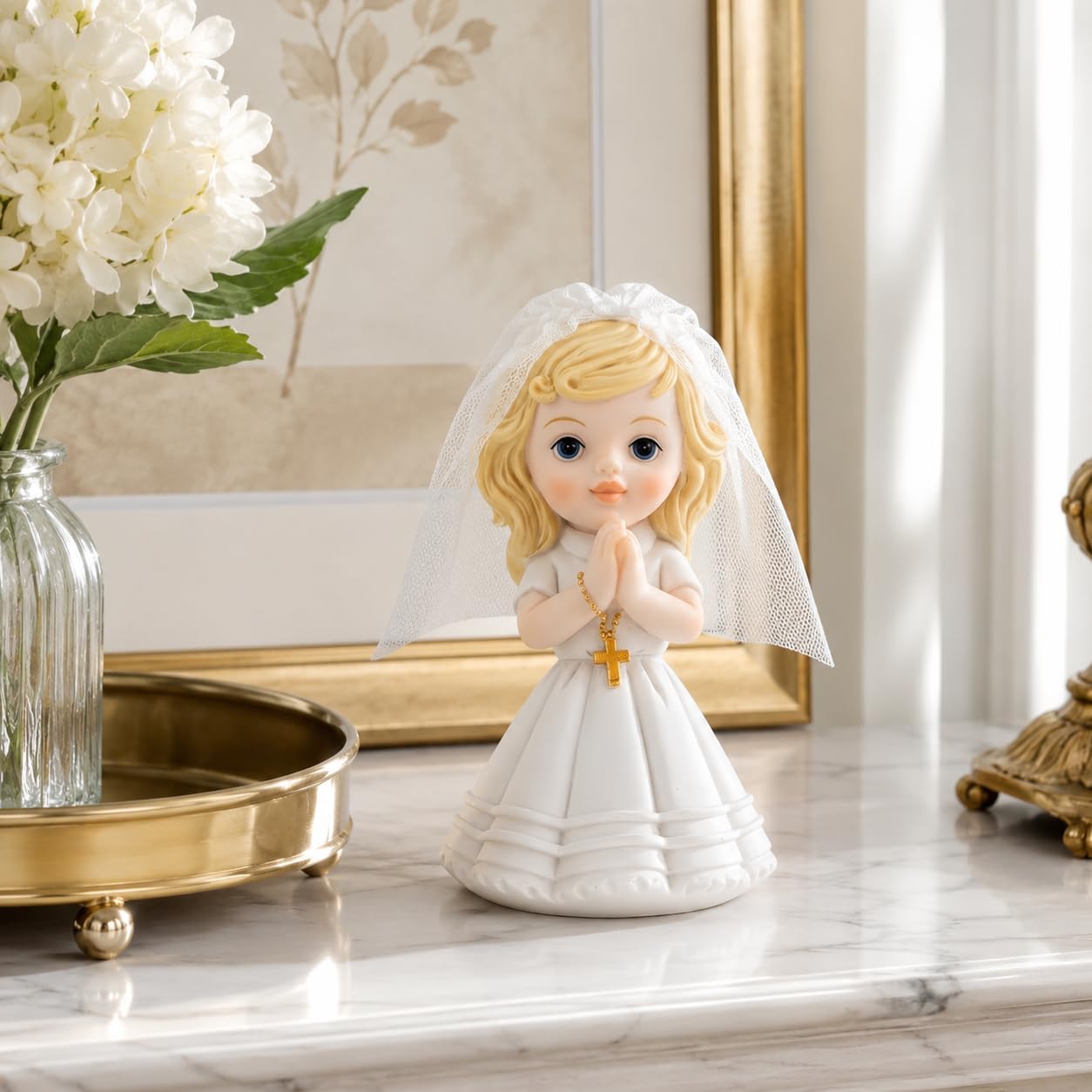 Comfy Hour Praying Girl Communion Collection Resin Praying Girl with Rosary Figurine Keepsake My First Communion