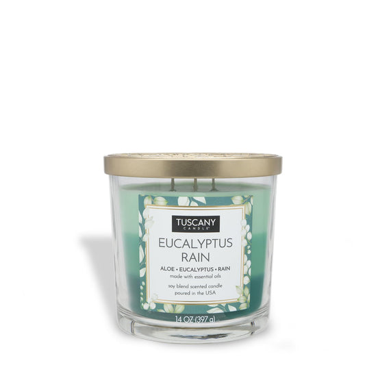 Empire Candle Tuscany Eucalyptus Rain 3-Wick Glass Jar Candle, 14 Ounce