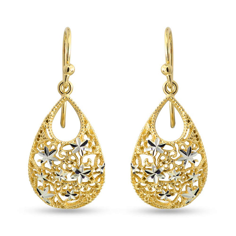 LeCalla Sterling Silver Jewelry Turkish Tear-Drop Diamond-Cut Gold-Plated Earring for Teen Women