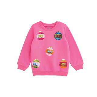 Mud Pie Sweatshirt, Pink, Kids Christmas Sequin Ornament Sweatshirt