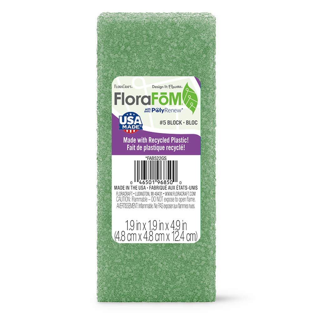 FloraCraft Styrofoam Block 1.9 Inch x 1.9 Inch x 4.8 Inch Green
