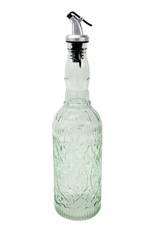 Grant Howard Roma Embossed Glass Oil and Vinegar Cruet with Pourer, 22 oz, Translucent