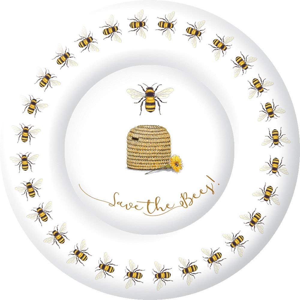 Boston International IHR Round Dinner Paper Plates, 10.5-Inches, Save The BeesWhite