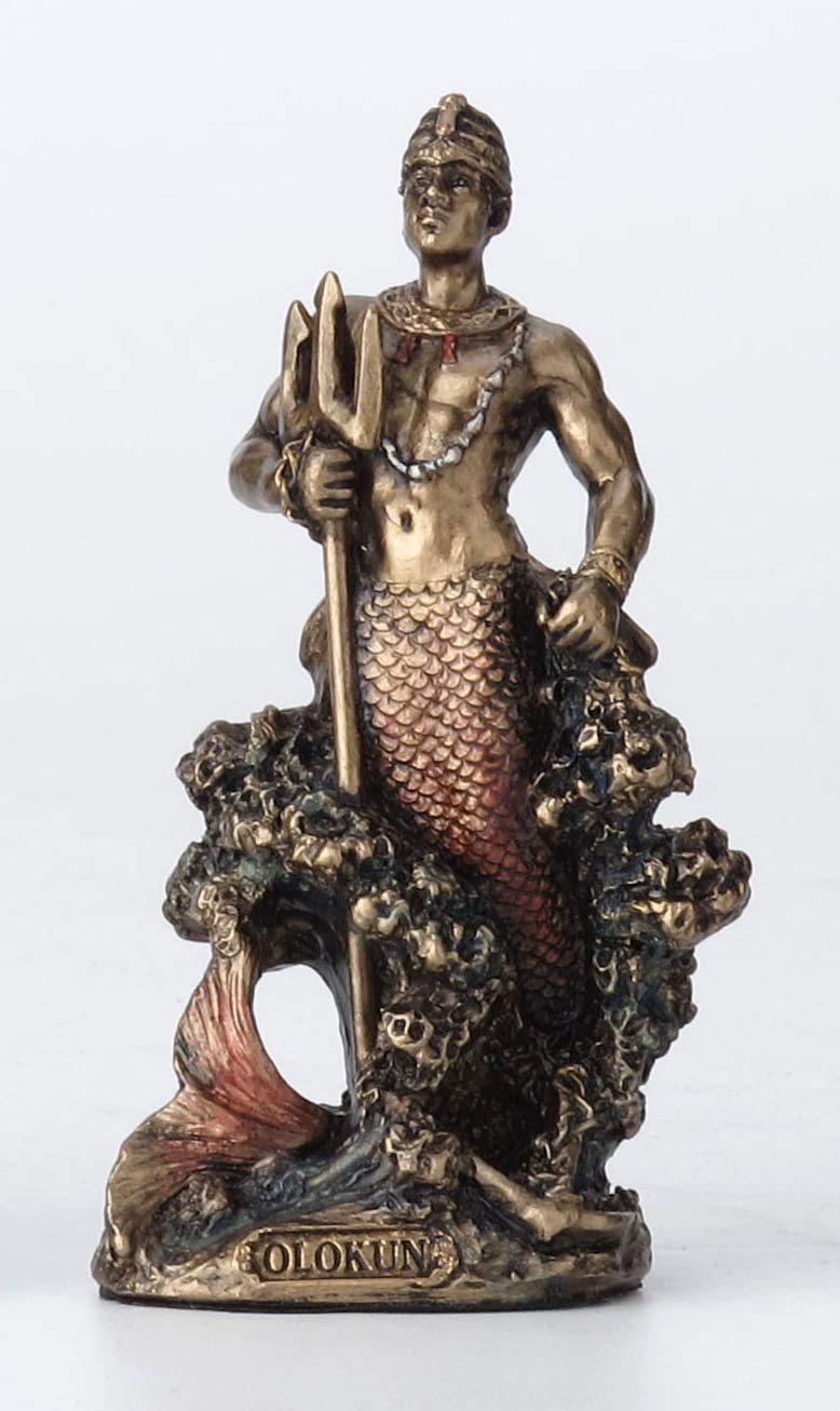 Unicorn Studio Veronese Design 3 1/2 Inch Olokun Santeria Orisha Owner of The Deep Sea Hand Painted Cast Resin Antique Bronze Finish Statue Home Decor