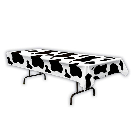 Beistle Plastic Cow Print Rectangle Table Cover for Farm Animal Theme Birthday Party Western Supplies, Tablecover, Black/White