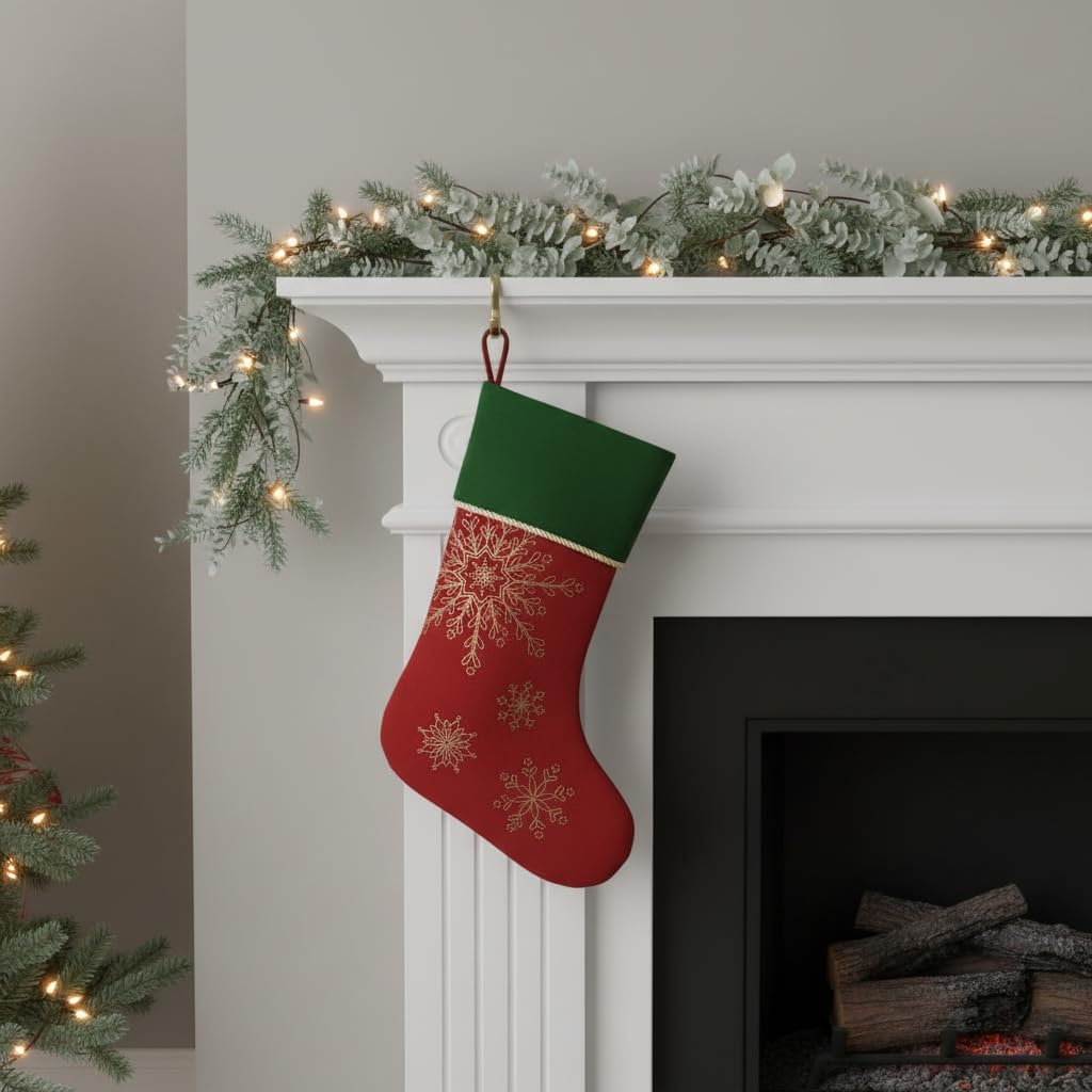 Comfy Hour Winter Holiday Home Collection 20" Winter Christmas Snowflake Stocking Red, Polyester