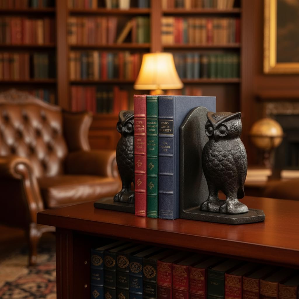Comfy Hour Antique and Vintage Animal Collection Cast Iron Set of 2 Owls Bookends Art Bookend, 1 Pair, Black, Heavy Weight