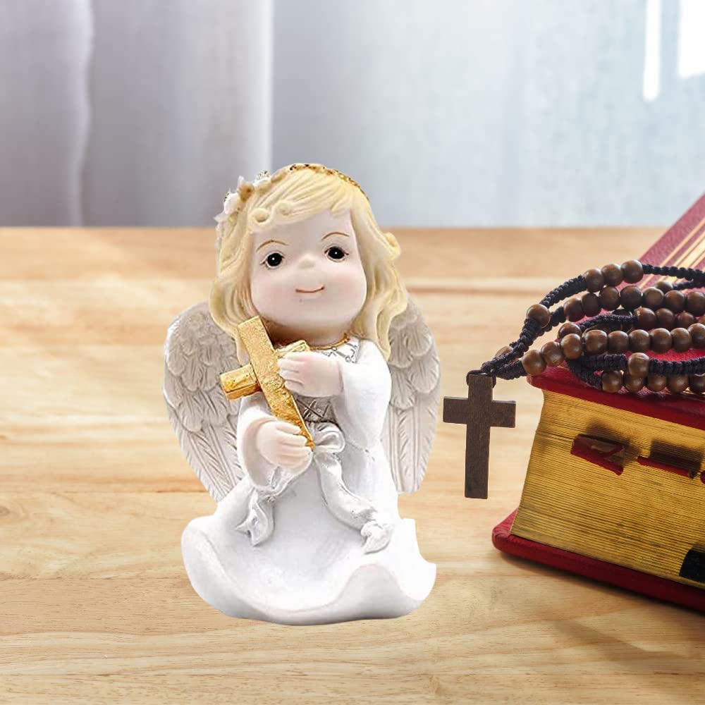 Comfy Hour Praying Girl Communion Collection Resin Girl Angel and Cross Figurine Keepsake My First Communion