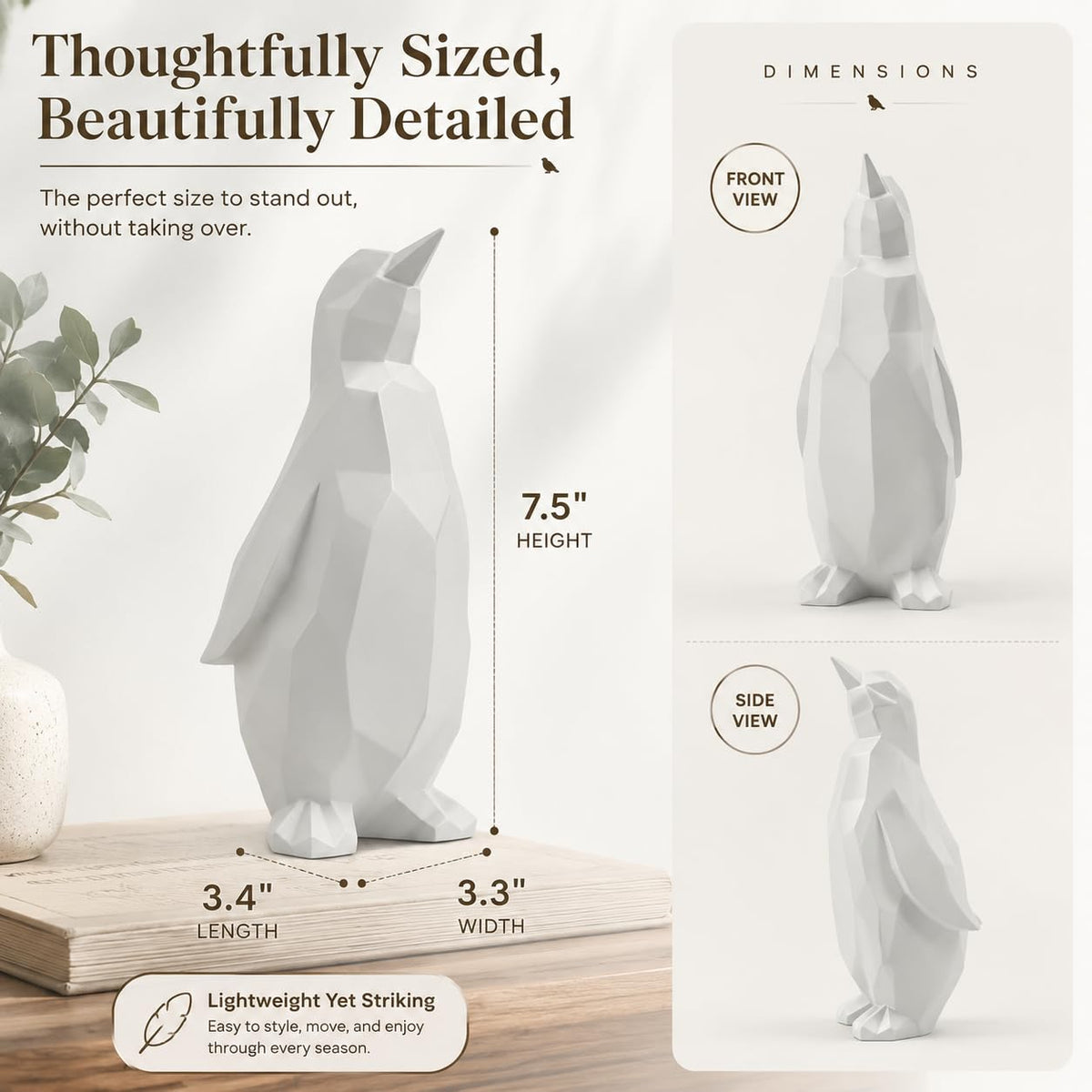 Comfy Hour Farmhouse Home Decor Collection 7" Penguin Tabletop Decorative Figurine, 3D Paper Folding Effect Finish, White, Polyresin (White)