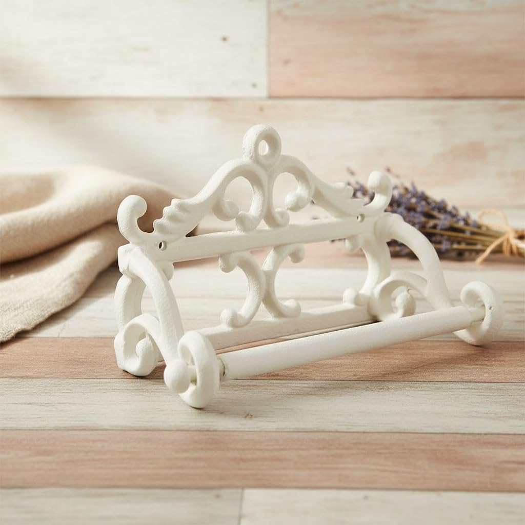 Comfy Hour 6.3 Inch Cast Iron Toilet Paper Holder, Vintage White