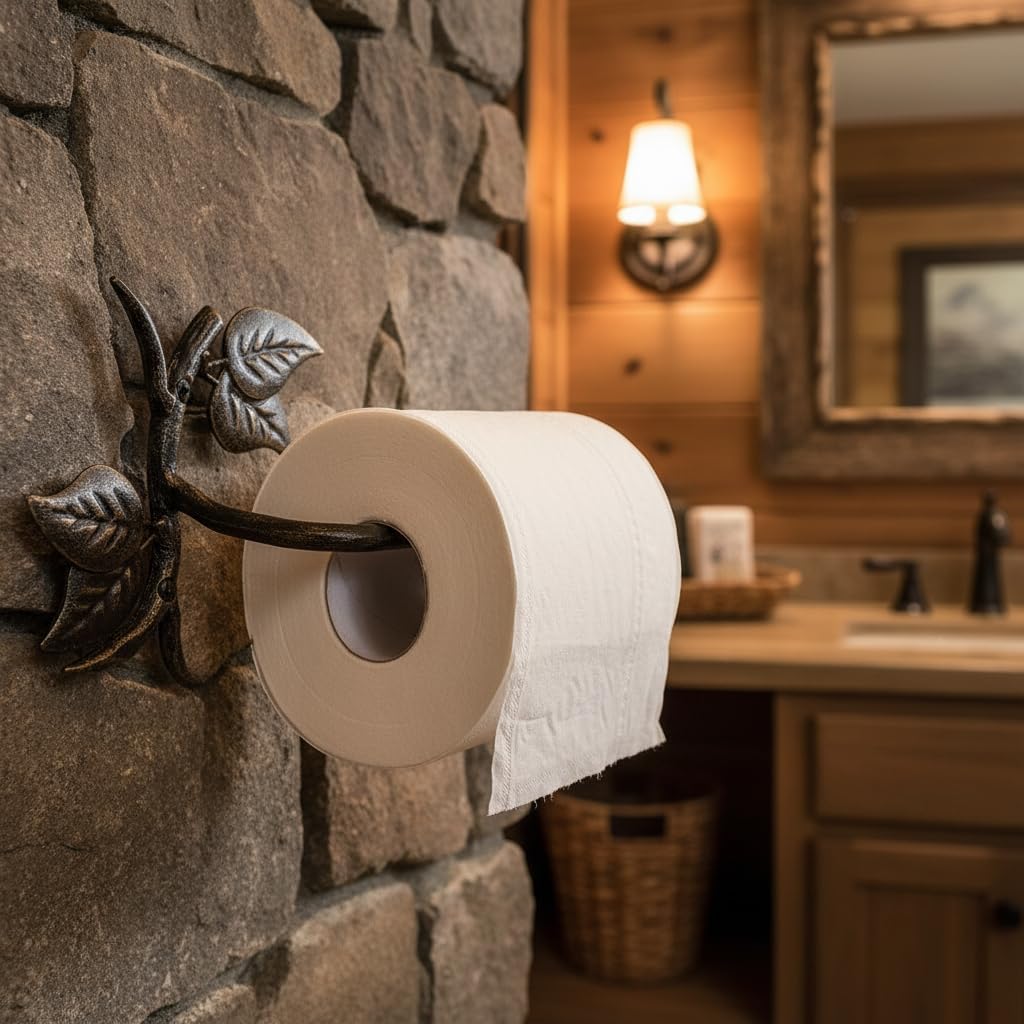 Comfy Hour 9.8 Inch Cast Iron Toilet Paper Holder, Leaf Wall Mount
