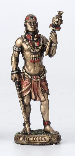 Unicorn Studio Veronese Design 3 1/2 Inch Ellugua Santeria Orisha God of Travelers, Crossroads and Fortune Cast Resin Hand Painted Antique Bronze Finish Statue Home Decor