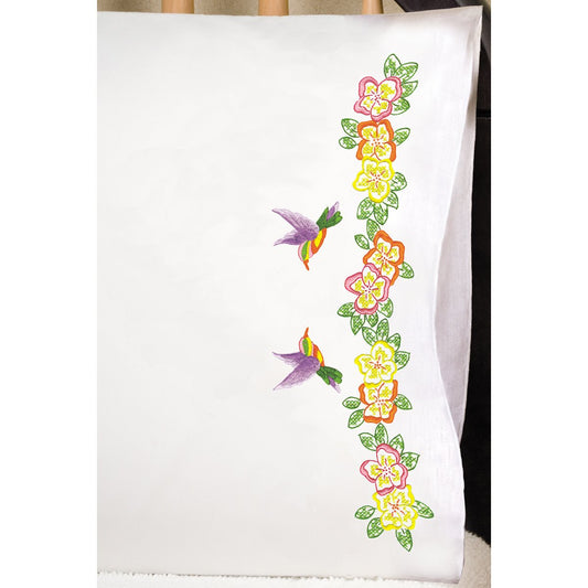 Design Works Crafts Tobin Stamped Pillowcases, Hummingbirds, 20" x 30" Embroidery Kit