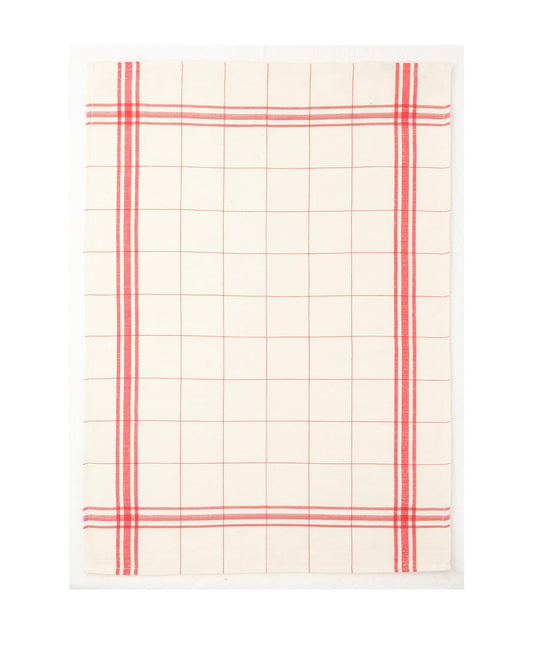 Coucke French Cotton and Linen Towel, Bistrot Red Plaid, 20-Inches by 30-Inches, Red