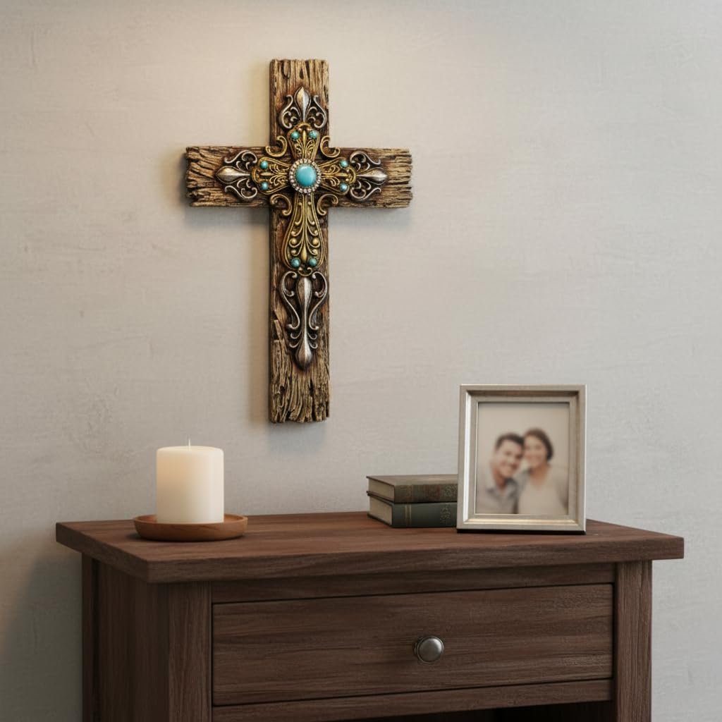 Comfy Hour 12 Inch Wall Cross for Home Decor, Rustic Religious Decor
