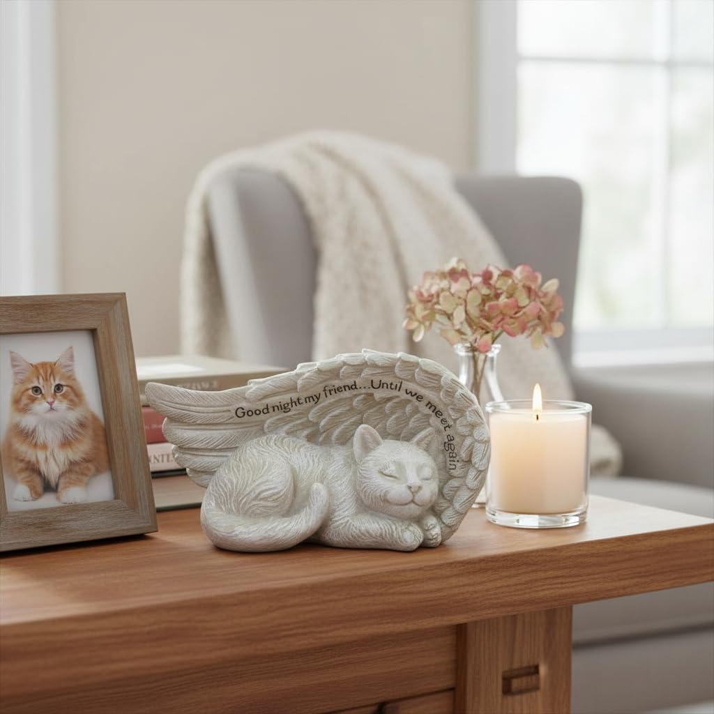 Comfy Hour 8.2 Inch Cat Memorial Figurine, Angel Wing Statue