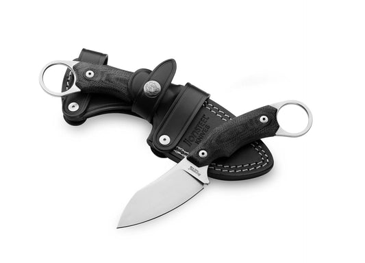 Lion Steel H1 Karambit Style Fixed Blade EDC Hunting Hiking and Outdoor Knife, G10 and Micarta Handles, M390 Super Steel, Leather Sheath Included, Black G10