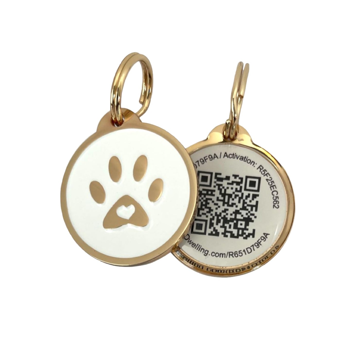 Pet Dwelling 2D QR Code Pet ID Tag - Dog Tags - Cat Tags - Online Pet Profile - Instant Email Alert of Scanned QR Tag Location(Gold White Paw)
