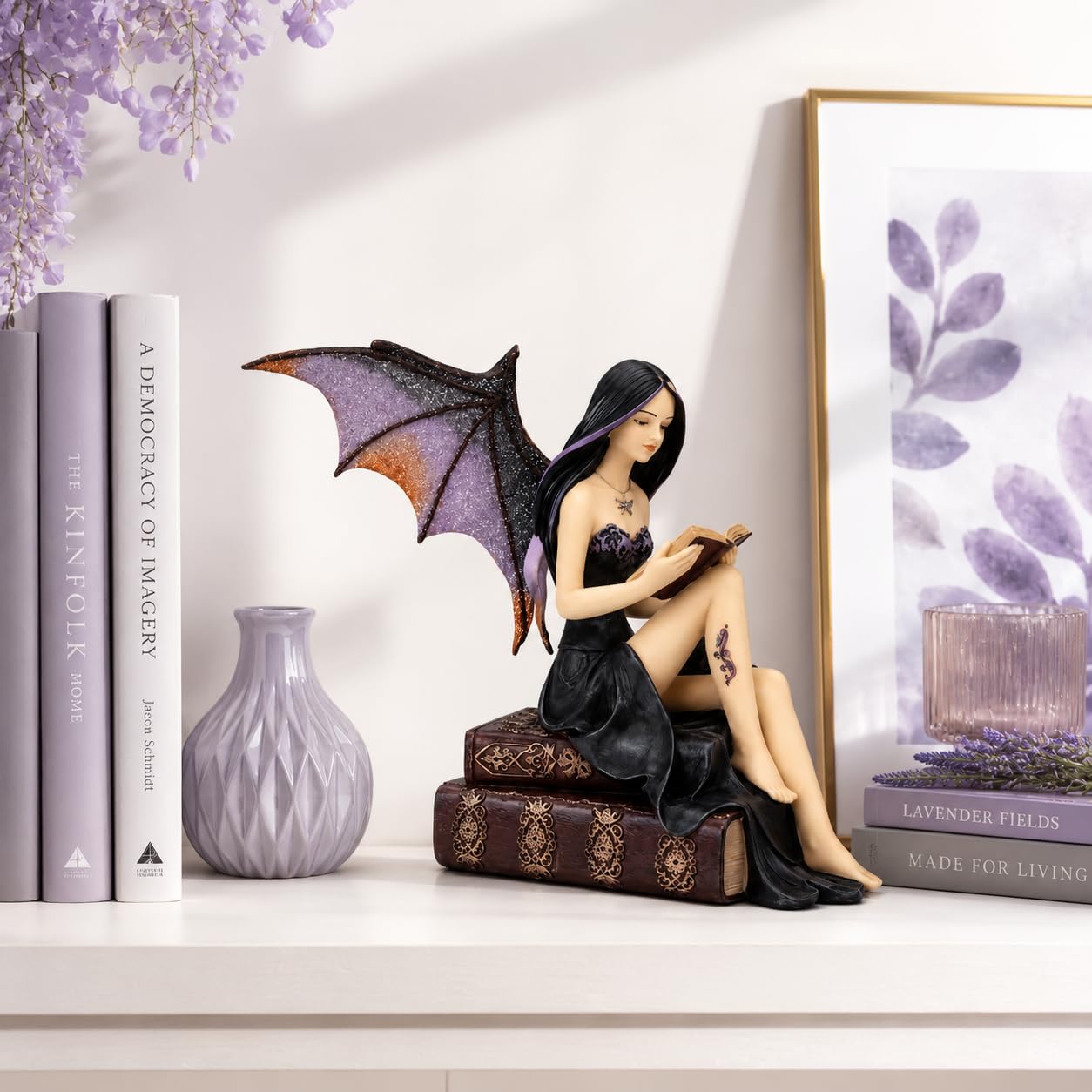Comfy Hour Fairyland Collection 9 Reading Book Dark Fairy Witch Figurine, Home Decoration And Collectibles, Polyresin