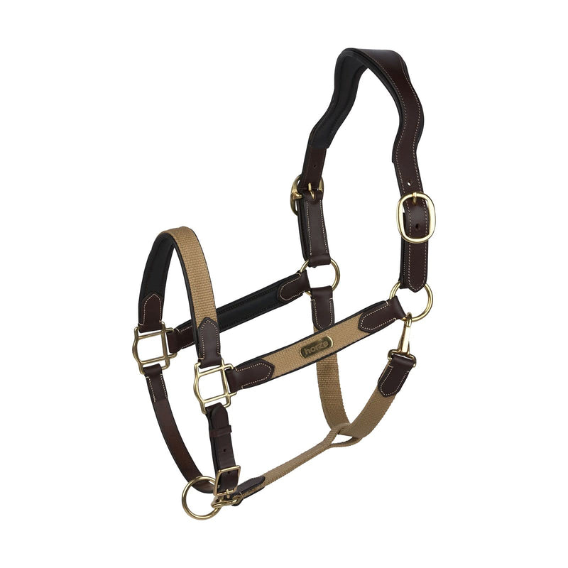 HORZE Easton Leather Halter - Beige/Dark Brown - Warmblood