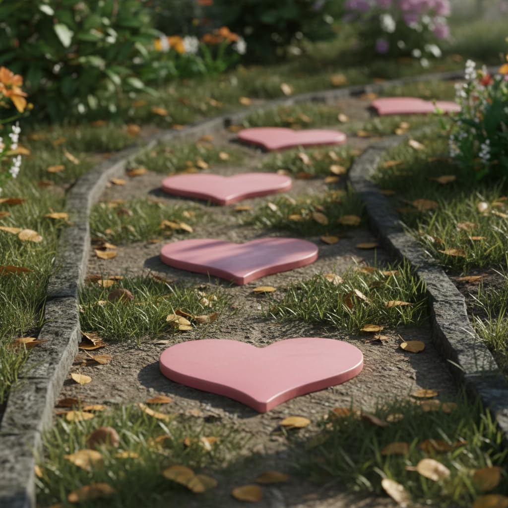 Comfy Hour Rustic Style Outdoor Collection Cast Iron Garden Stepping Stone - Heart, Pink
