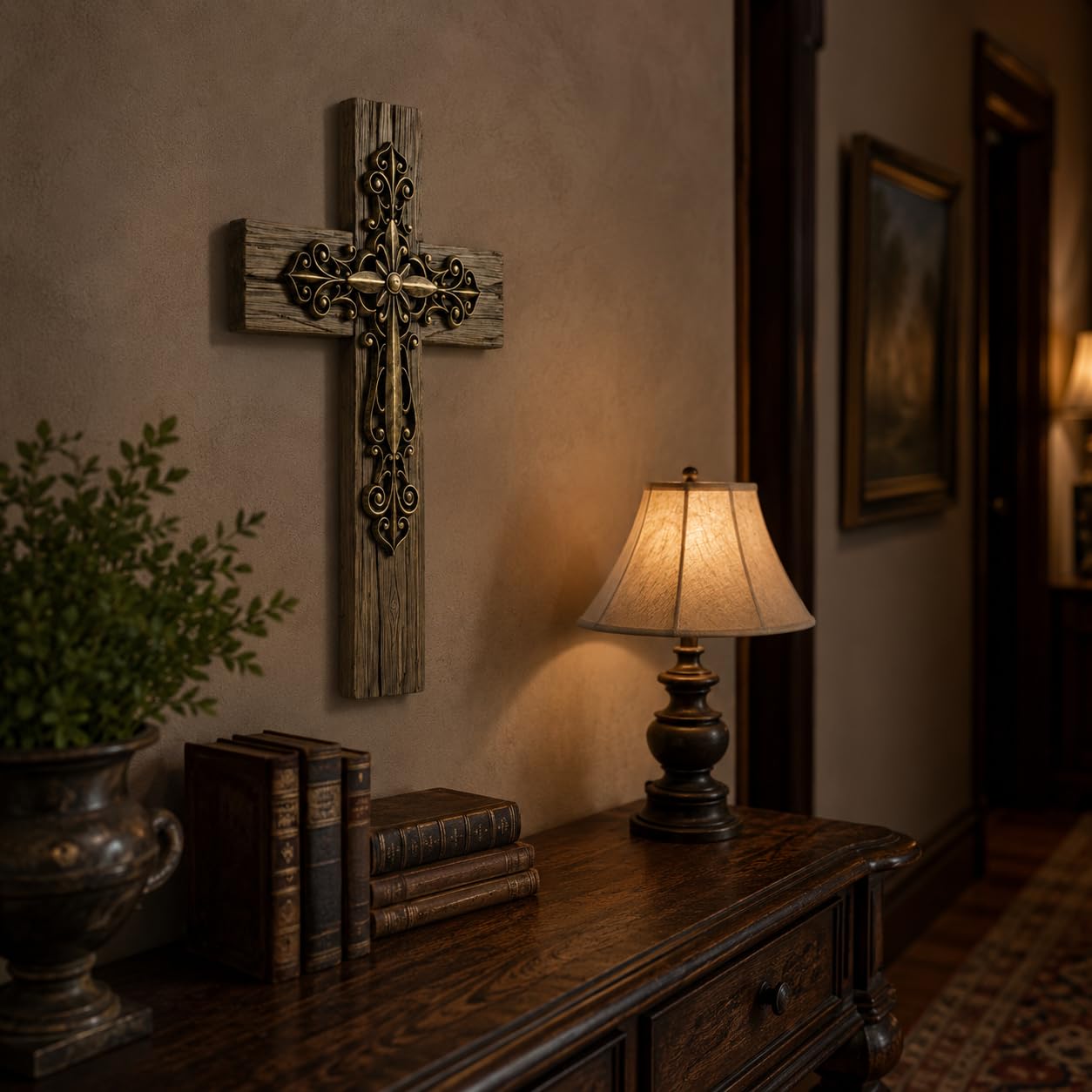 Comfy Hour 13 Inch Cross Wall Decor, Copper Tone Layered Wall Cross