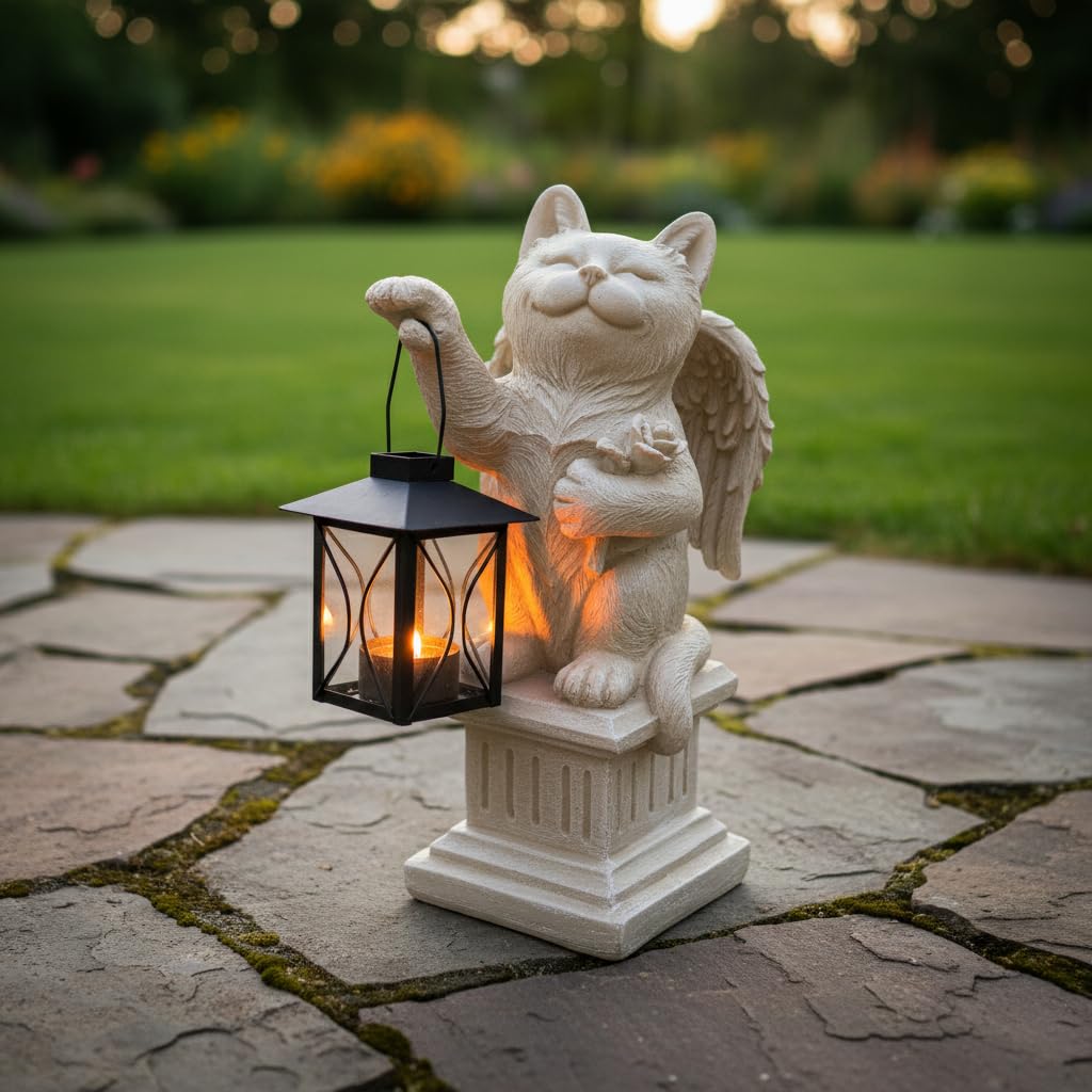 Comfy Hour 12.6 Inch Cat Angel Statue Outdoor, Memorial Figurine