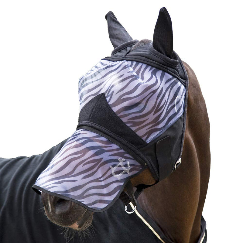 HORZE Zebra Pattern Mesh Insect and Fly Mask with Detachable Nose Protection - Black - XS