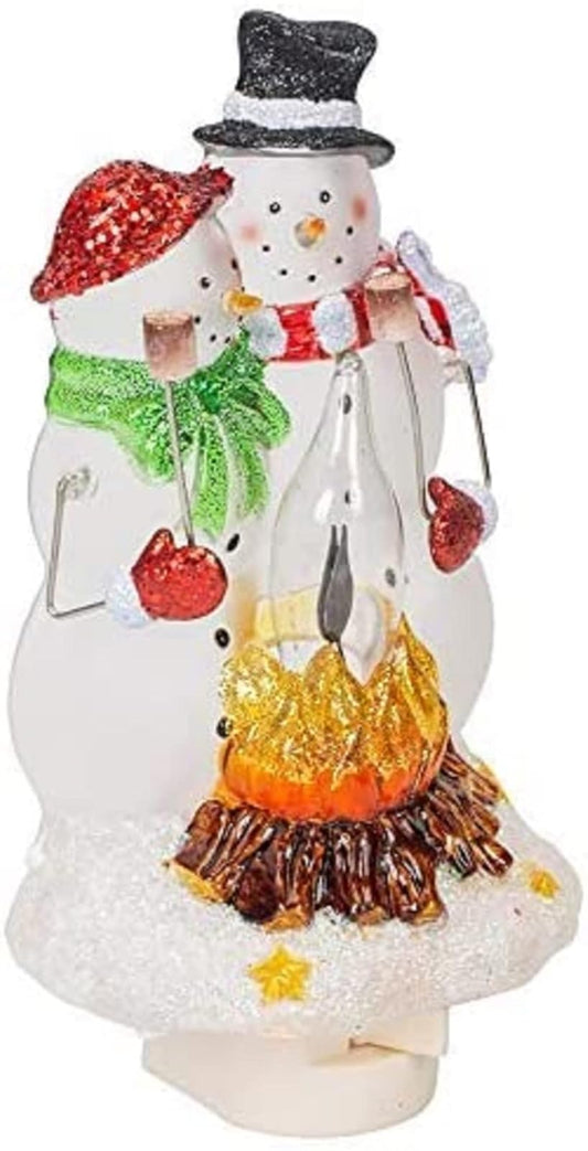 Roman Snowmen Couple By Campfire 8 Inch Acrylic Swivel Plug-in Bubble Night Light