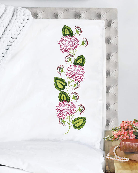 Tobin Design Works Crafts, Geraniums Stamped for Embroidery Pillowcases-Set of 2