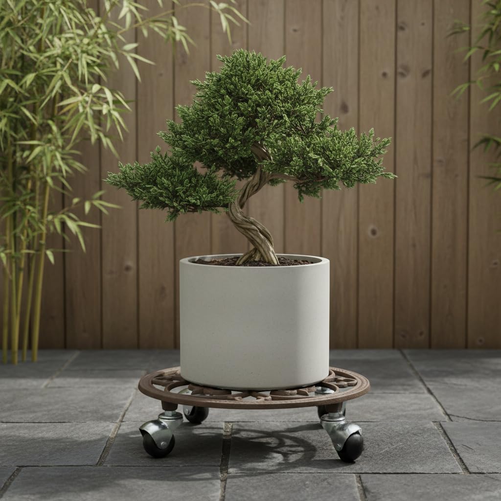 Comfy Hour 10 Inch Plant Caddy with Wheels, Cast Iron Round Trolley