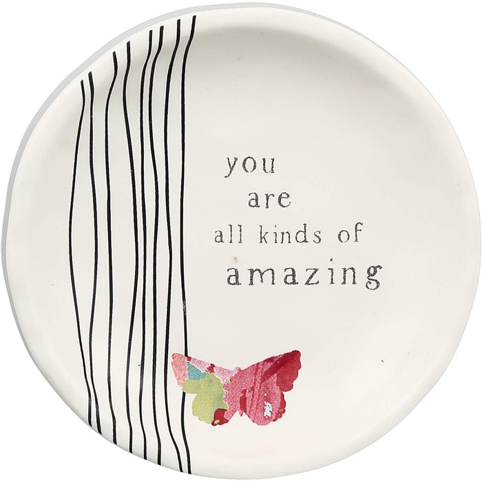 Pavilion Gift Company You are All Kinds of Amazing 4 Inch Butterfly Keepsake Jewelry Trinket Dish, White