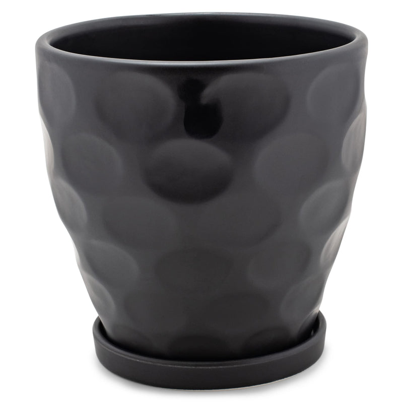 Napco Dimpled Matte Black 6 x 6.25 Inch Ceramic Flower Pot Planter with Saucer 6 x 6.25 x 6.25 Inch