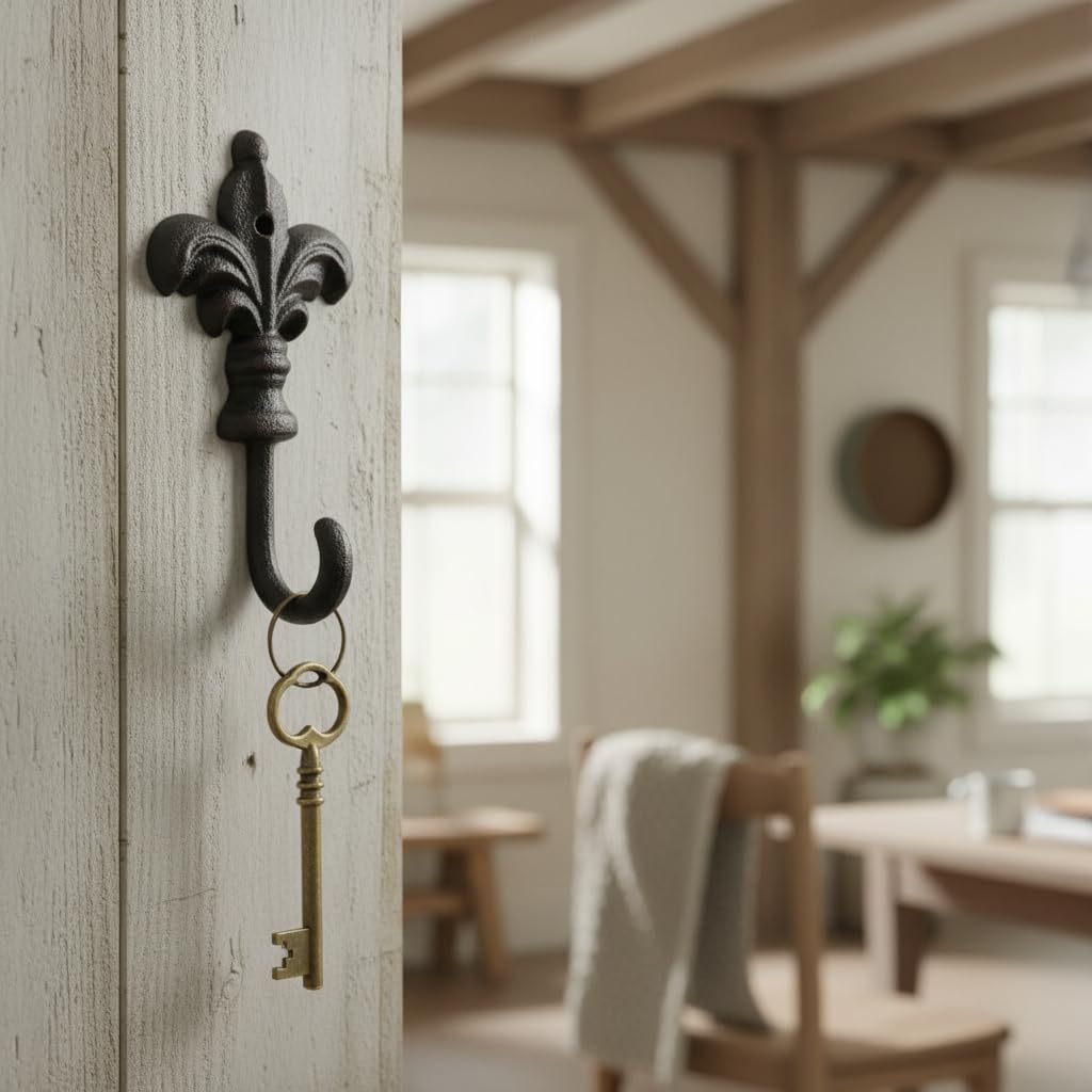 Comfy Hour Antique & Vintage Interior Decor Collection Cast Iron FDL Decorative Single Key Coat Hook Wall Hanger, Antique Black