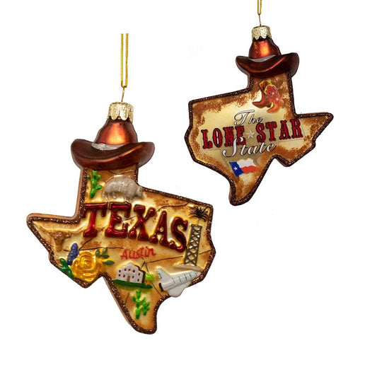 Kurt Adler State of Texas Outline Glass Christmas Ornament C7589 New