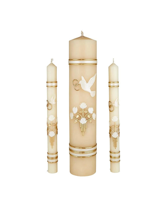 CB Church Supply Hand Crafted Wedding Candle Set by Will &amp; Baumer, Set of 3, Dove &amp; Rings
