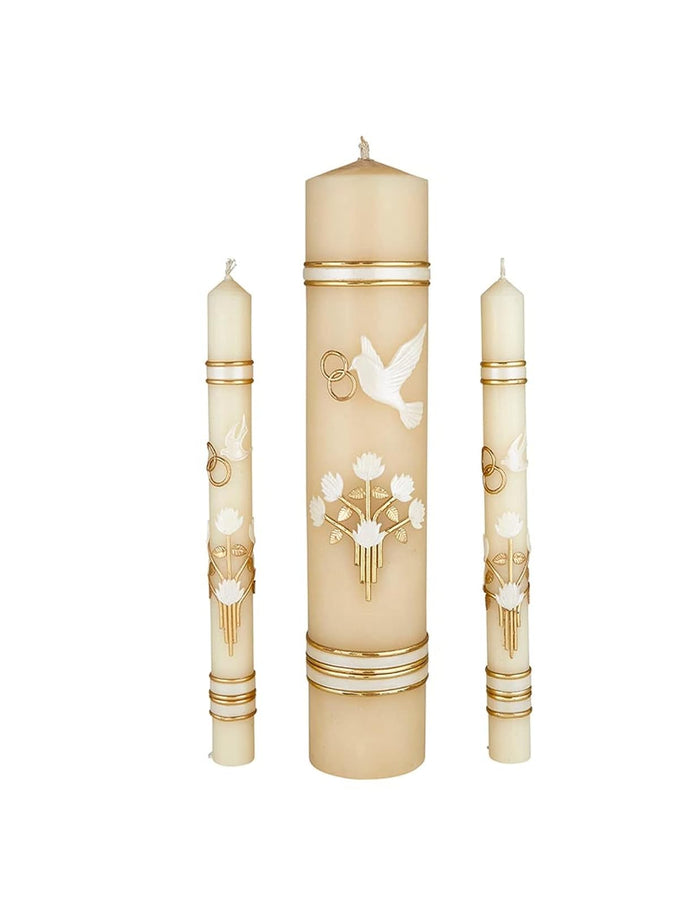 CB Church Supply Hand Crafted Wedding Candle Set by Will &amp; Baumer, Set of 3, Dove &amp; Rings