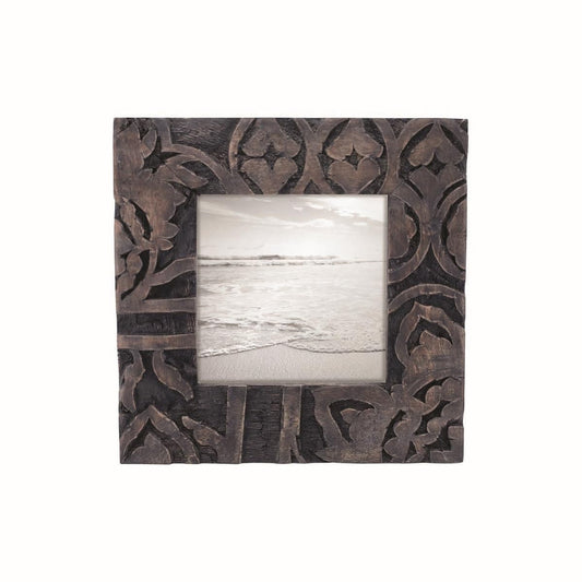 Foreside Home and Garden Dark 4 x 4 inch Carved Wood Picture Frame, Gray